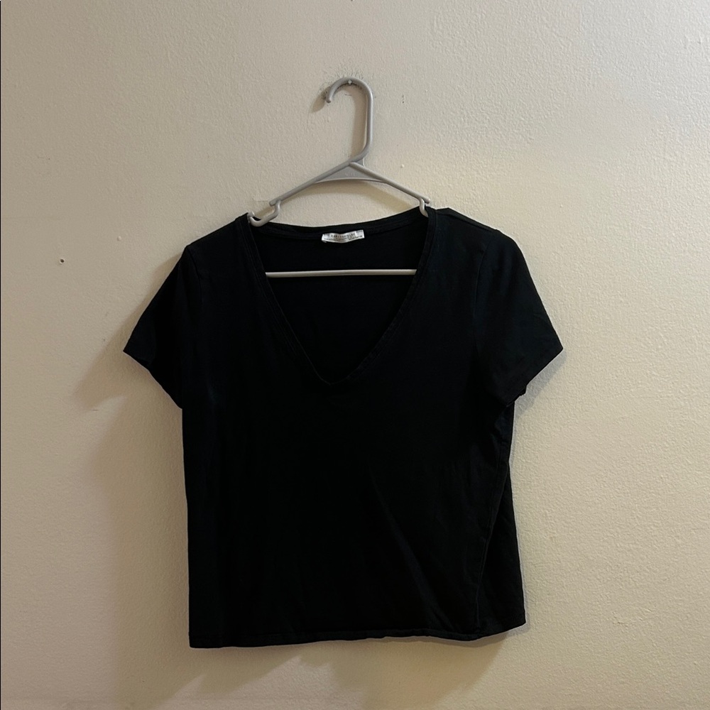 Zara Black Short Sleeve V-Neck Top